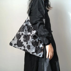 Gray Retro Flower All-match Shoulder Bag for Women