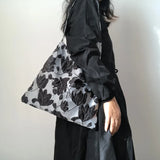 Gray Retro Flower All-match Shoulder Bag for Women