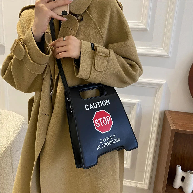 Creative Caution Letters Sign Fluorescence Shoulder Bag