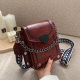 Young Girl Heart Chains Messenger Bags PU Leather Shoulder Bags Single Crossbody