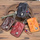 Retro Key Holder Leather Organizer Solid Casual Unisex Car Key Wallets