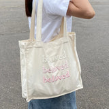 Youth Canvas Tote Bag Student Letter Printing Handbag Shoulder Bags