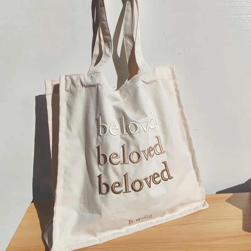 Youth Canvas Tote Bag Student Letter Printing Handbag Shoulder Bags