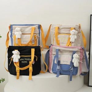 Youth Female Canvas Shoulder Bag Nylon Messenger Student Girl Crossbody Tote Sch