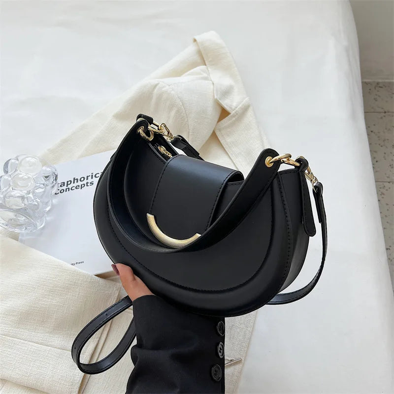 Youth Ladies Crossbody Bag Casual Smile Lock Chain Hobo PU Leather Shoulder Hand