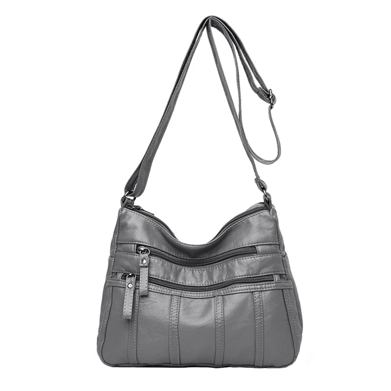 Youth Ladies PU Leather Shoulder Bag Multi-pocket Zipper Design