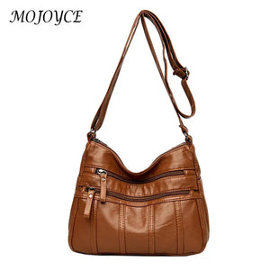 Youth Ladies PU Leather Shoulder Bag Multi-pocket Zipper Design
