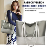Youth Ladies Splicing Shoulder Bag Portable Satchel Leather Oxford Tote