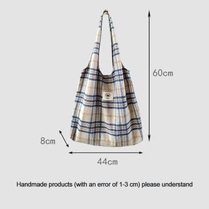 Yoyda Women's Plaid Cotton Handbag Retro Large Capacity Shoulder Bag