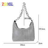 ZOMU Full Rhinestone Shoulder Bag PU Messenger Bag Ladies Tote Bag