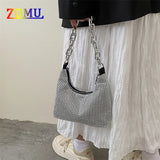 ZOMU Full Rhinestone Shoulder Bag PU Messenger Bag Ladies Tote Bag