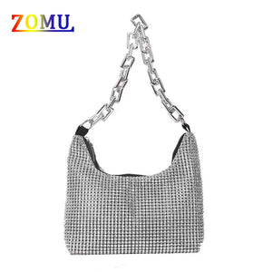 ZOMU Full Rhinestone Shoulder Bag PU Messenger Bag Ladies Tote Bag