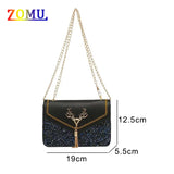 ZOMU Sequined Shoulder Bag Deer Head Crossbody Embroidered