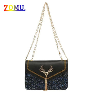 ZOMU Sequined Shoulder Bag Deer Head Crossbody Embroidered