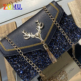 ZOMU Sequined Shoulder Bag Deer Head Crossbody Embroidered