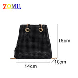 ZOMU Rhinestone Shoulder Bag Chain Bucket Bag for Women