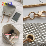 ZOMU Rhinestone Shoulder Bag Chain Bucket Bag for Women