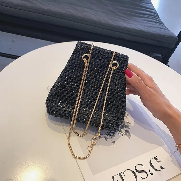 ZOMU Rhinestone Shoulder Bag Chain Bucket Bag for Women