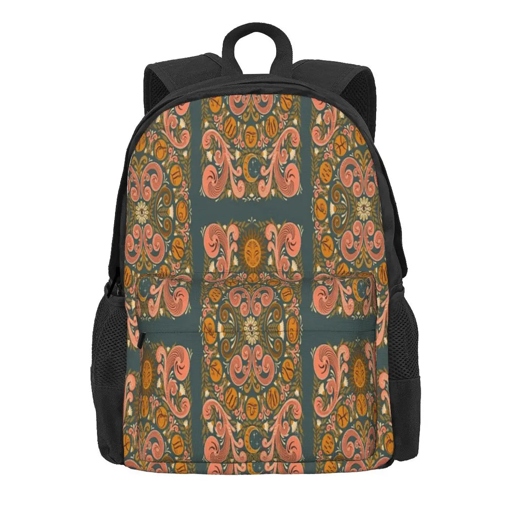 Zodiac Wheel Rosemaling Backpacks Men's & Women's Vintage Backpacks