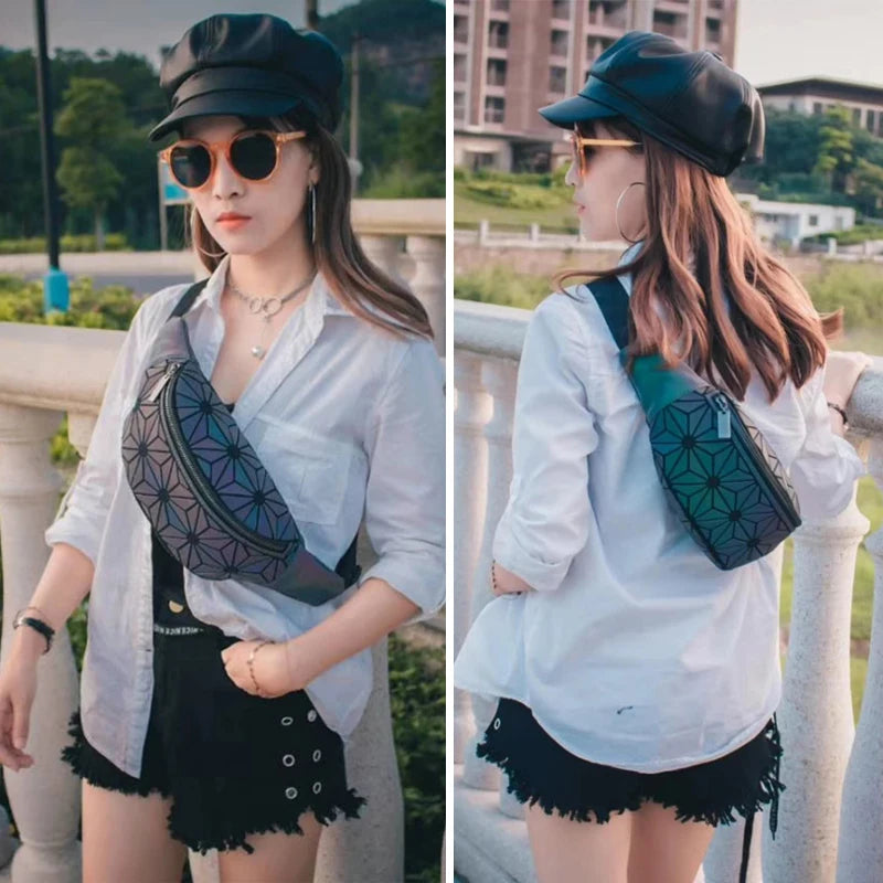 Women Chest Bags Luminous Geometry Waist bag Colorful Fanny Packs