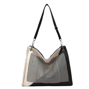 Geometry Women Shoulder Bag Casual Canvas Large Capacity Crossbod