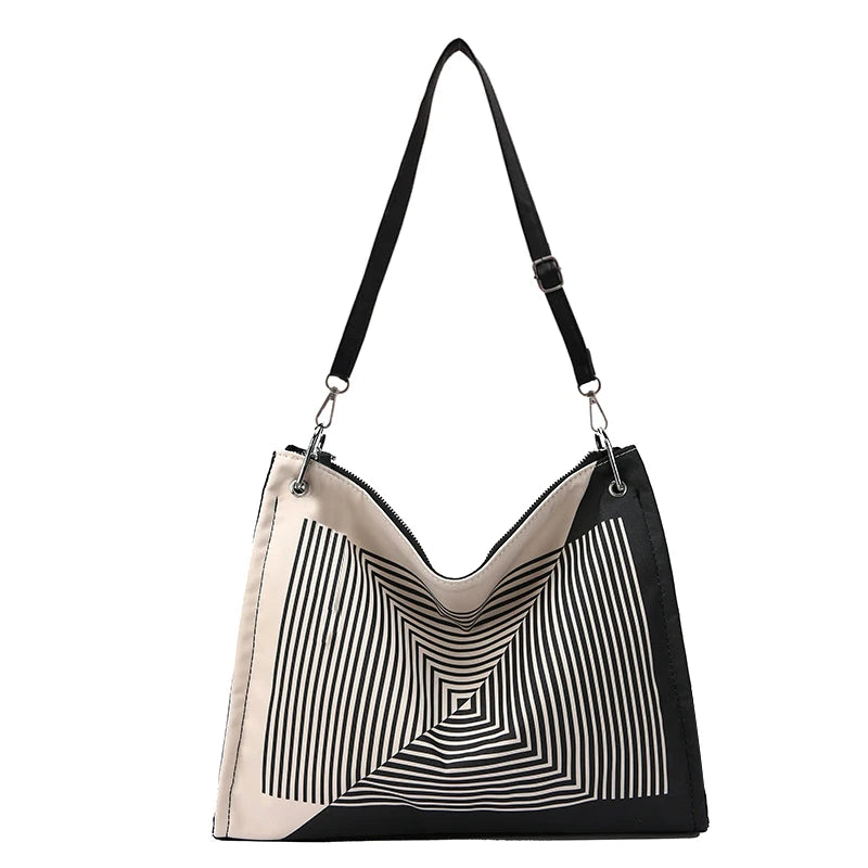 Geometry Women Shoulder Bag Casual Canvas Large Capacity Crossbod