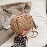 Retro Leather Tassel Shoulder Bag Mini Flap Crossbody Bag
