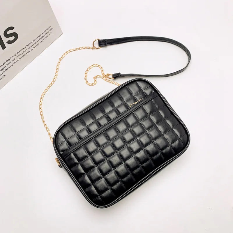Diamond Chain Crossbody Bag PU Leather Shoulder Messenger Handbag