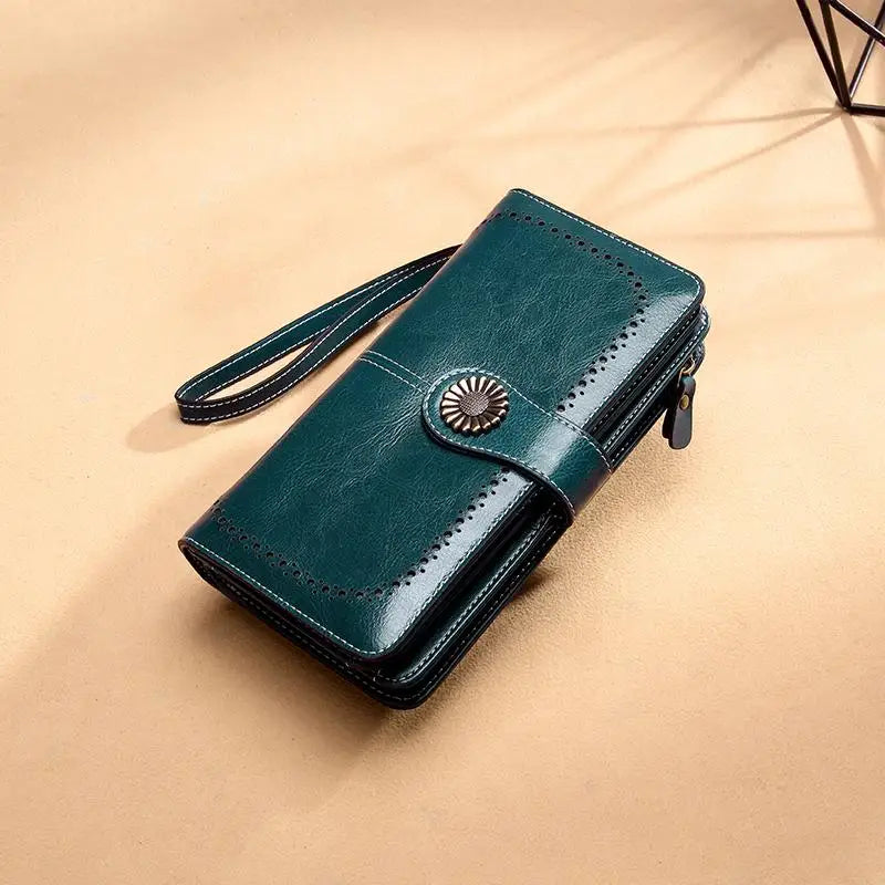 Vintage Hollow Women Wallet Money Clip Leather Clutch Retro Female Long Purse