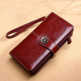 Vintage Hollow Women Wallet Money Clip Leather Clutch Retro Female Long Purse