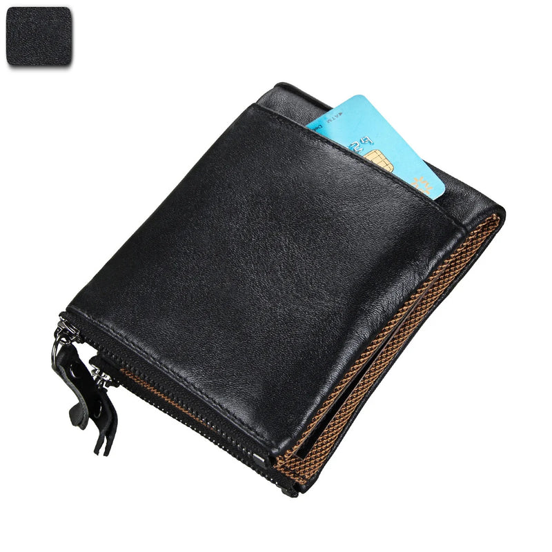 RFID Anti Theft Leather Wallet with Zipper for Men and Women