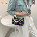 Sequins Pearl String Handbag Golden Chain Evening Bag