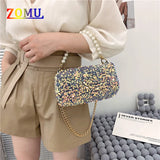 Sequins Pearl String Handbag Golden Chain Evening Bag