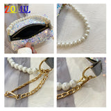 Sequins Pearl String Handbag Golden Chain Evening Bag