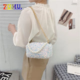 Sequins Pearl String Handbag Golden Chain Evening Bag