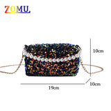 Sequins Pearl String Handbag Golden Chain Evening Bag