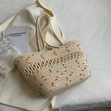 Women's Straw Woven Beach Bag Large Capacity Shoulder Basket Bag