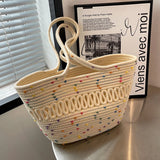 Women's Straw Woven Beach Bag Large Capacity Shoulder Basket Bag