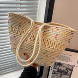 Women's Straw Woven Beach Bag Large Capacity Shoulder Basket Bag
