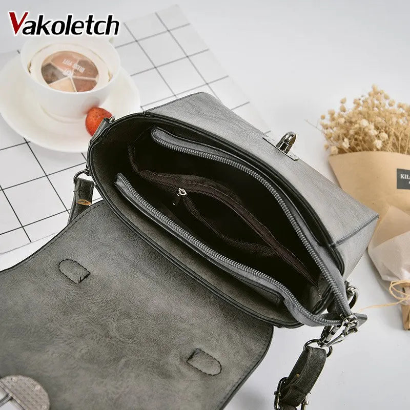Vintage Casual Women PU Leather Small Handbag Ladies Shoulder Crossbody Bag