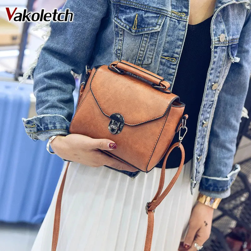 Vintage Casual Women PU Leather Small Handbag Ladies Shoulder Crossbody Bag