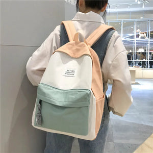 Colorful Stitching Canvas Backpack for Women and Girls