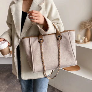Casual Canvas Tote Chains Shoulder Bags for Women