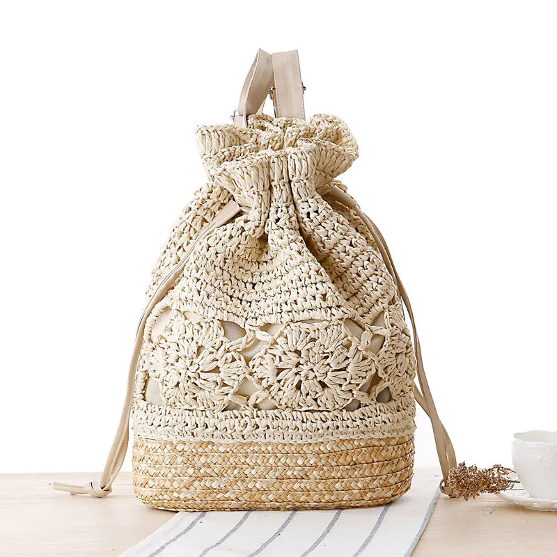 Casual Rattan Women Backpack Bohemian Straw Bag Large Capacity