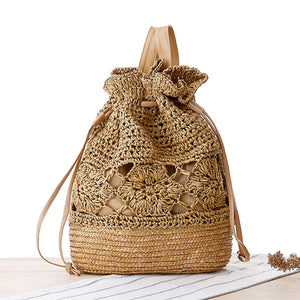 Casual Rattan Women Backpack Bohemian Straw Bag Large Capacity