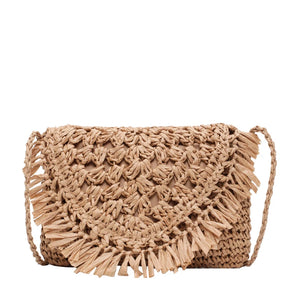 Casual Tassel Straw Clutch for Women Woven Shoulder Bag Beach Purse