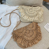 Casual Tassel Straw Clutch for Women Woven Shoulder Bag Beach Purse