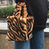 Leopard Plush Handbag Soft Warm Fur Bag Crossbody Messenger Bag