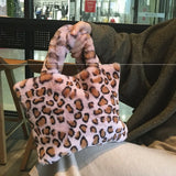 Leopard Plush Handbag Soft Warm Fur Bag Crossbody Messenger Bag