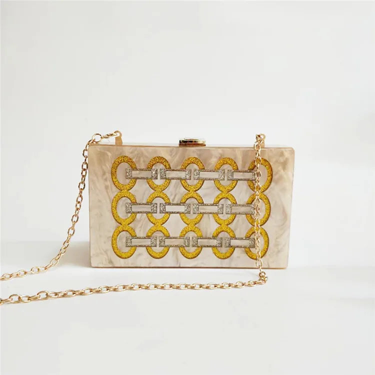 Champagne Acrylic Box Clutch Shoulder Bag